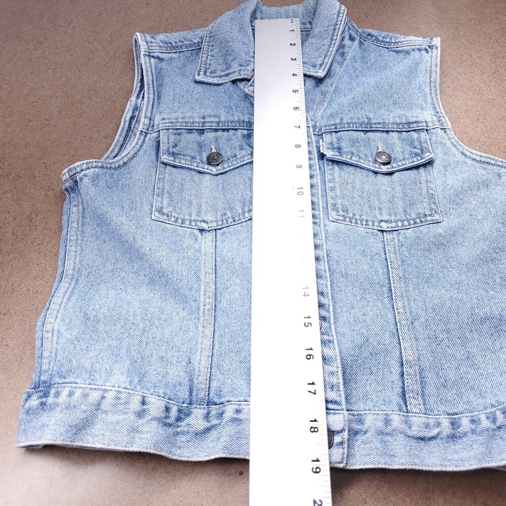 VTG Levi's Denim Vest Junior L (Women XS/S) Stone Wash Blue Streetwear Retro Y2K - Picture 9 of 11